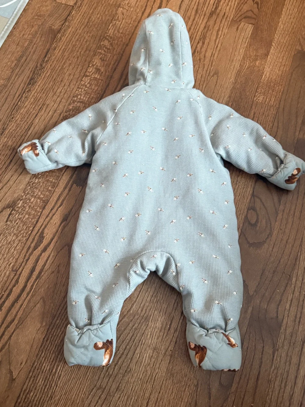 Milkbard Fox and Dragonfly Reversible Waffle Knit/Quilted Hooded Jumpsuit 3-6mo